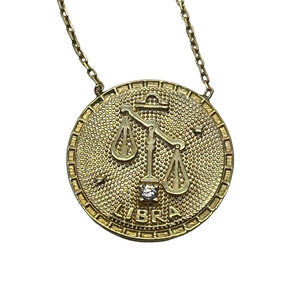 Libra Necklace Marked 925 Vintage Retro Gold Tone Horoscope Astrology Scales